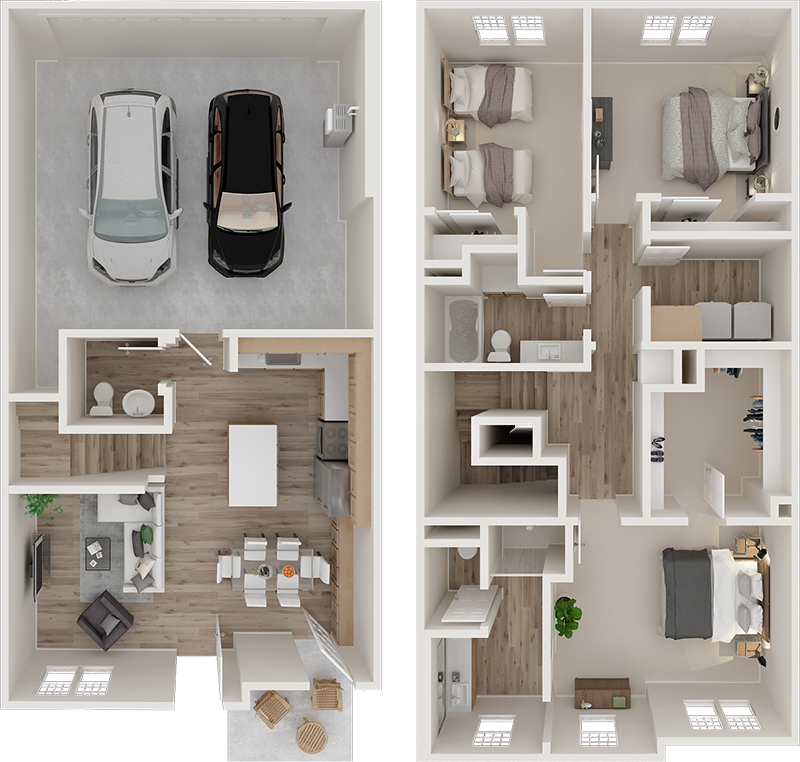 Floor plan for 3 beds, 2.5 baths, 1555 sqft